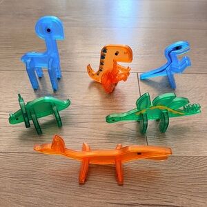 Like New 🦖 Transparent Dino Magnatiles Set of 6 - Blue, Green & Orange 🦕